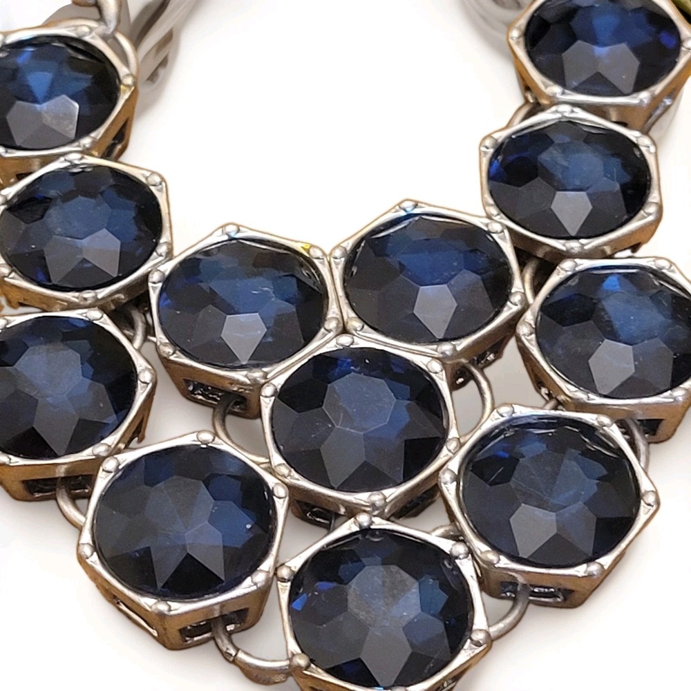 Kenneth Cole Navy Blue Rhinestone Bib Statement Necklace Silver Tone